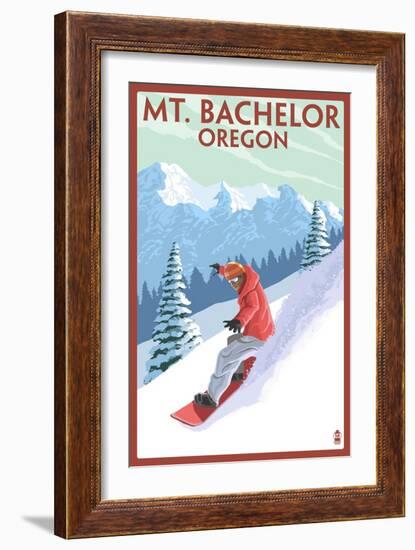 Mt. Bachelor, Oregon - Snowboarder Scene-Lantern Press-Framed Art Print