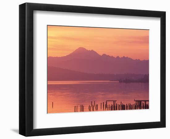 Mt. Baker and Puget Sound at Dawn, Anacortes, Washington, USA-William Sutton-Framed Photographic Print