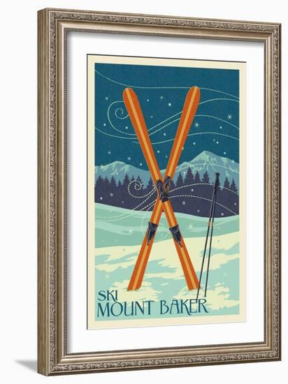 Mt. Baker, Washington - Crossed Skis-Lantern Press-Framed Art Print