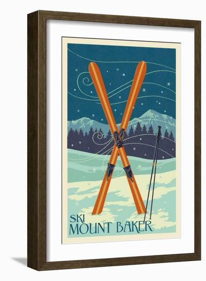 Mt. Baker, Washington - Crossed Skis-Lantern Press-Framed Art Print