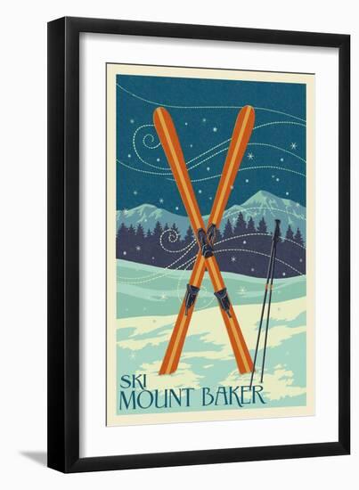 Mt. Baker, Washington - Crossed Skis-Lantern Press-Framed Art Print