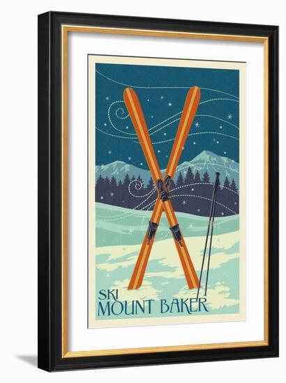 Mt. Baker, Washington - Crossed Skis-Lantern Press-Framed Art Print