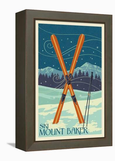 Mt. Baker, Washington - Crossed Skis-Lantern Press-Framed Stretched Canvas