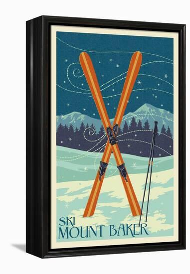 Mt. Baker, Washington - Crossed Skis-Lantern Press-Framed Stretched Canvas