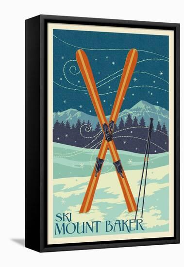 Mt. Baker, Washington - Crossed Skis-Lantern Press-Framed Stretched Canvas