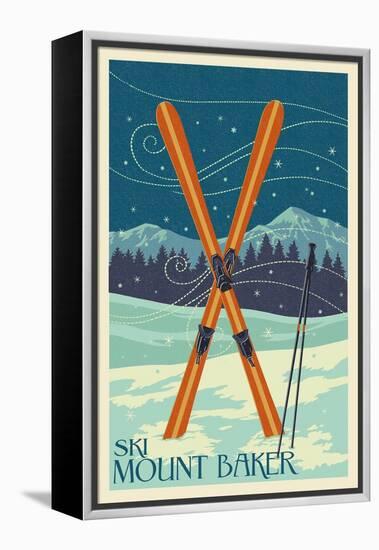 Mt. Baker, Washington - Crossed Skis-Lantern Press-Framed Stretched Canvas