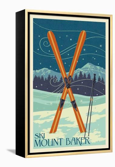 Mt. Baker, Washington - Crossed Skis-Lantern Press-Framed Stretched Canvas