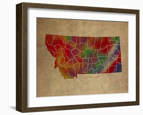 MT Colorful Counties-Red Atlas Designs-Framed Giclee Print