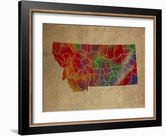 MT Colorful Counties-Red Atlas Designs-Framed Giclee Print