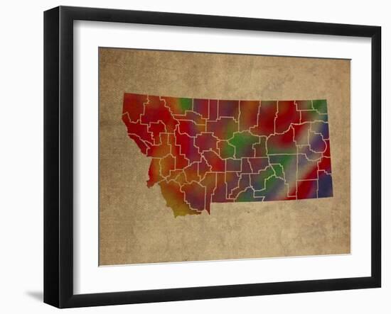 MT Colorful Counties-Red Atlas Designs-Framed Giclee Print