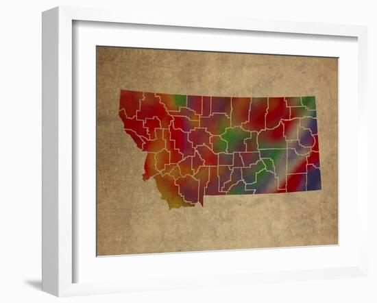 MT Colorful Counties-Red Atlas Designs-Framed Giclee Print