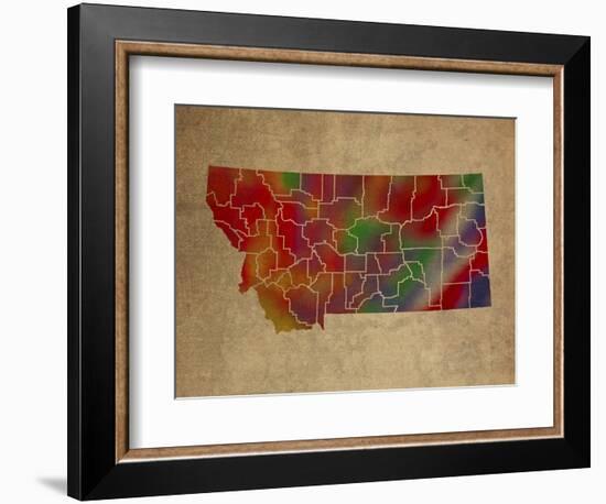 MT Colorful Counties-Red Atlas Designs-Framed Giclee Print