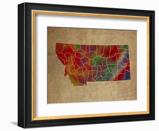 MT Colorful Counties-Red Atlas Designs-Framed Giclee Print