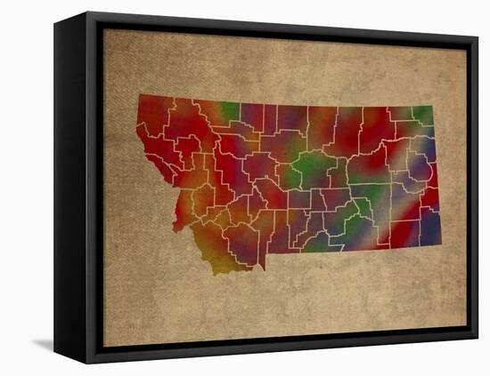 MT Colorful Counties-Red Atlas Designs-Framed Premier Image Canvas