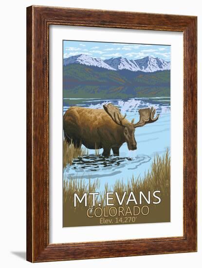 Mt. Evans, Colorado Elv. 14,270 - Moose and Lake-Lantern Press-Framed Art Print