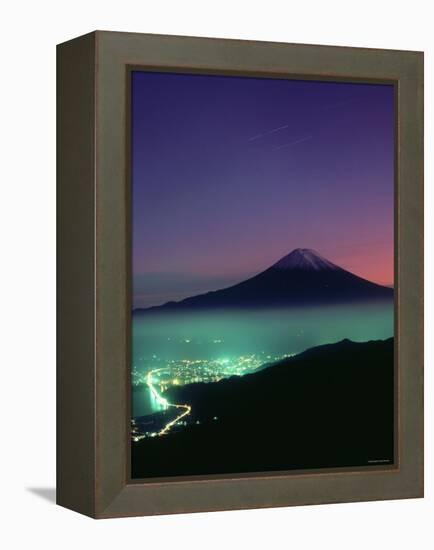 Mt. Fuji and City Lights, Viewed from Mitsu Tohge, Yamanashi, Japan-null-Framed Premier Image Canvas