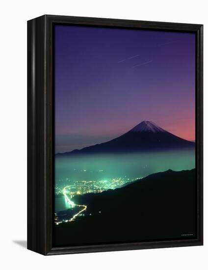 Mt. Fuji and City Lights, Viewed from Mitsu Tohge, Yamanashi, Japan-null-Framed Premier Image Canvas
