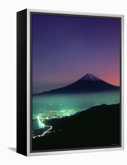 Mt. Fuji and City Lights, Viewed from Mitsu Tohge, Yamanashi, Japan-null-Framed Premier Image Canvas