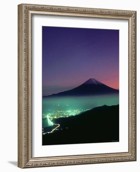 Mt. Fuji and City Lights, Viewed from Mitsu Tohge, Yamanashi, Japan-null-Framed Photographic Print