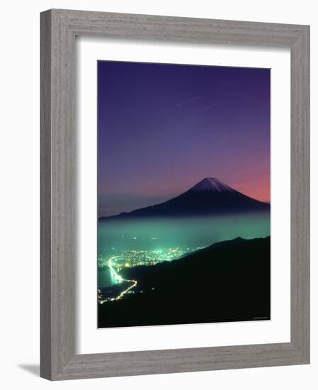 Mt. Fuji and City Lights, Viewed from Mitsu Tohge, Yamanashi, Japan-null-Framed Photographic Print