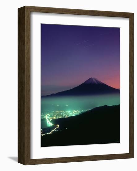 Mt. Fuji and City Lights, Viewed from Mitsu Tohge, Yamanashi, Japan-null-Framed Photographic Print