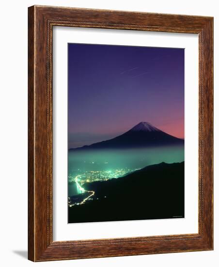 Mt. Fuji and City Lights, Viewed from Mitsu Tohge, Yamanashi, Japan-null-Framed Photographic Print