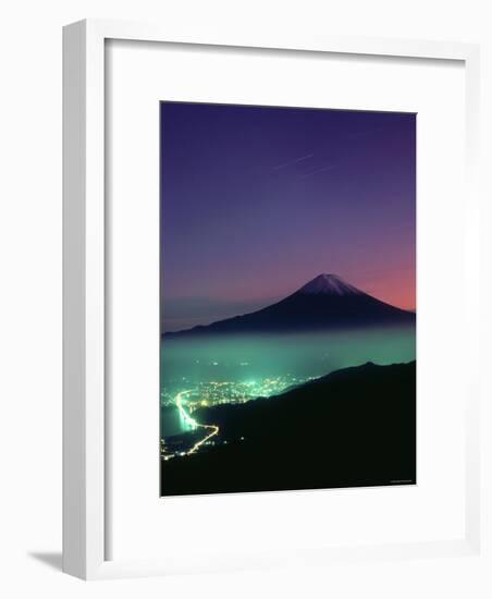 Mt. Fuji and City Lights, Viewed from Mitsu Tohge, Yamanashi, Japan-null-Framed Photographic Print