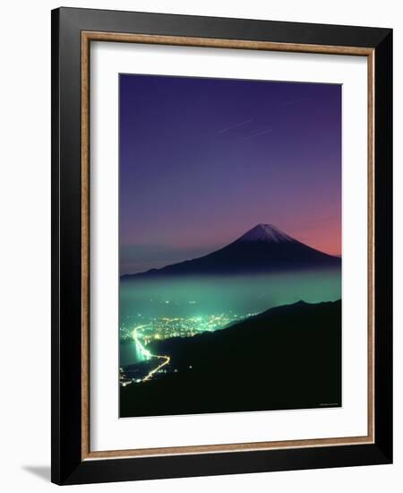 Mt. Fuji and City Lights, Viewed from Mitsu Tohge, Yamanashi, Japan-null-Framed Photographic Print