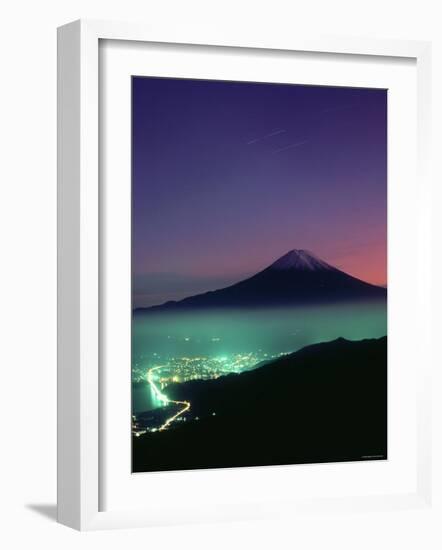 Mt. Fuji and City Lights, Viewed from Mitsu Tohge, Yamanashi, Japan-null-Framed Photographic Print