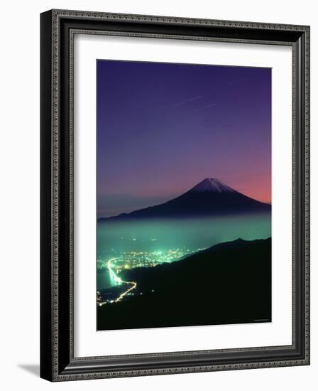 Mt. Fuji and City Lights, Viewed from Mitsu Tohge, Yamanashi, Japan-null-Framed Photographic Print