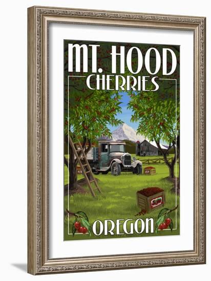 Mt. Hood, Oregon Cherries-Lantern Press-Framed Art Print