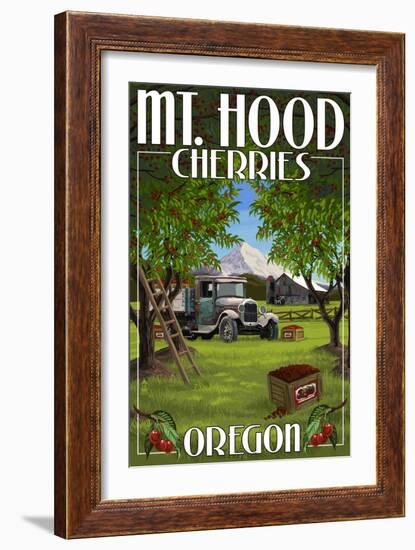 Mt. Hood, Oregon Cherries-Lantern Press-Framed Art Print