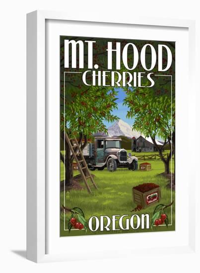 Mt. Hood, Oregon Cherries-Lantern Press-Framed Art Print