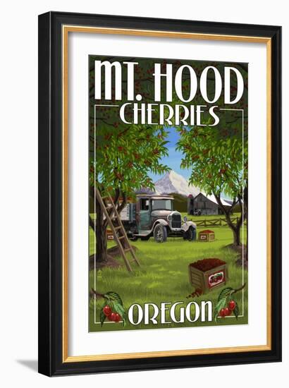 Mt. Hood, Oregon Cherries-Lantern Press-Framed Art Print