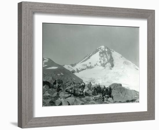 Mt. Hood, Oregon - Hikers with Horses Photograph-Lantern Press-Framed Art Print