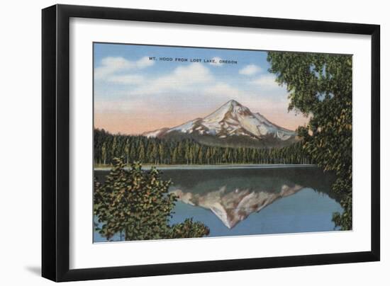 Mt. Hood, Oregon - View of Mountain from Lost Lake No.1-Lantern Press-Framed Art Print