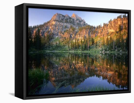 Mt. Magog Reflected in White Pine Lake at Sunrise, Wasatch-Cache National Forest, Utah, USA-Scott T^ Smith-Framed Premier Image Canvas