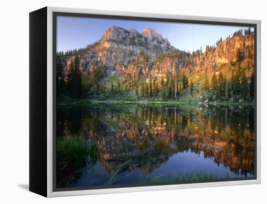 Mt. Magog Reflected in White Pine Lake at Sunrise, Wasatch-Cache National Forest, Utah, USA-Scott T^ Smith-Framed Premier Image Canvas