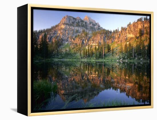 Mt. Magog Reflected in White Pine Lake at Sunrise, Wasatch-Cache National Forest, Utah, USA-Scott T^ Smith-Framed Premier Image Canvas