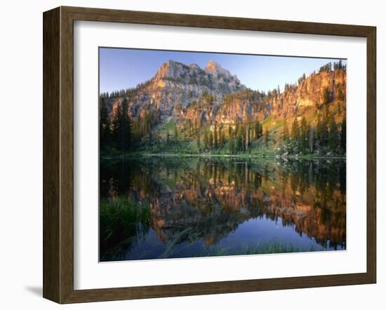 Mt. Magog Reflected in White Pine Lake at Sunrise, Wasatch-Cache National Forest, Utah, USA-Scott T^ Smith-Framed Premium Photographic Print