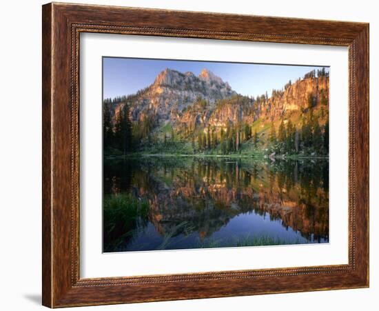 Mt. Magog Reflected in White Pine Lake at Sunrise, Wasatch-Cache National Forest, Utah, USA-Scott T^ Smith-Framed Premium Photographic Print