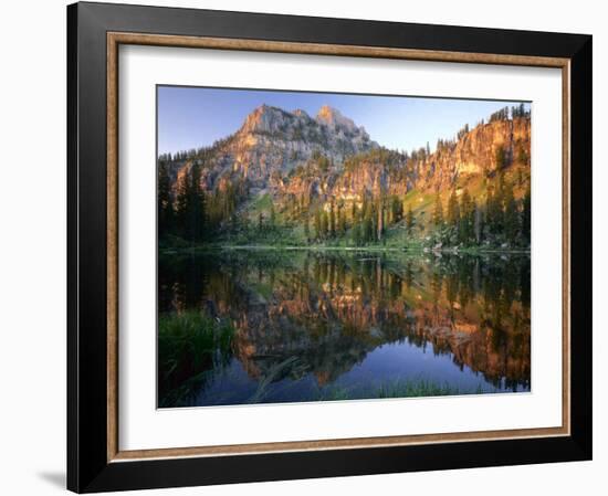 Mt. Magog Reflected in White Pine Lake at Sunrise, Wasatch-Cache National Forest, Utah, USA-Scott T^ Smith-Framed Premium Photographic Print