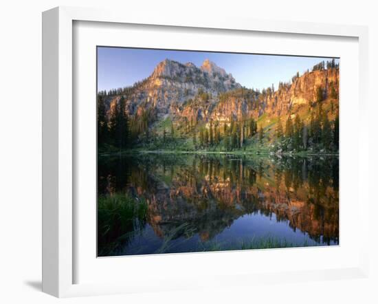 Mt. Magog Reflected in White Pine Lake at Sunrise, Wasatch-Cache National Forest, Utah, USA-Scott T^ Smith-Framed Premium Photographic Print