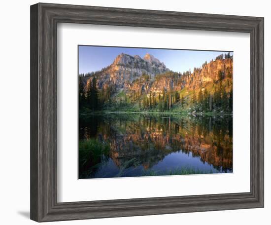 Mt. Magog Reflected in White Pine Lake at Sunrise, Wasatch-Cache National Forest, Utah, USA-Scott T^ Smith-Framed Photographic Print