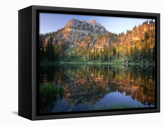 Mt. Magog Reflected in White Pine Lake at Sunrise, Wasatch-Cache National Forest, Utah, USA-Scott T^ Smith-Framed Premier Image Canvas