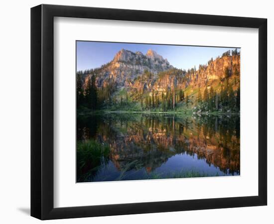 Mt. Magog Reflected in White Pine Lake at Sunrise, Wasatch-Cache National Forest, Utah, USA-Scott T^ Smith-Framed Premium Photographic Print