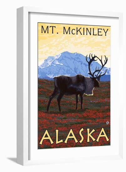 Mt. McKinley, Alaska - Caribou-Lantern Press-Framed Art Print