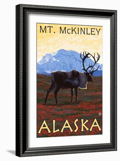 Mt. McKinley, Alaska - Caribou-Lantern Press-Framed Art Print