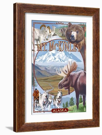 Mt. McKinley, Alaska - Montage-Lantern Press-Framed Art Print