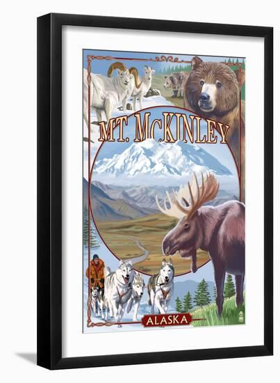 Mt. McKinley, Alaska - Montage-Lantern Press-Framed Art Print